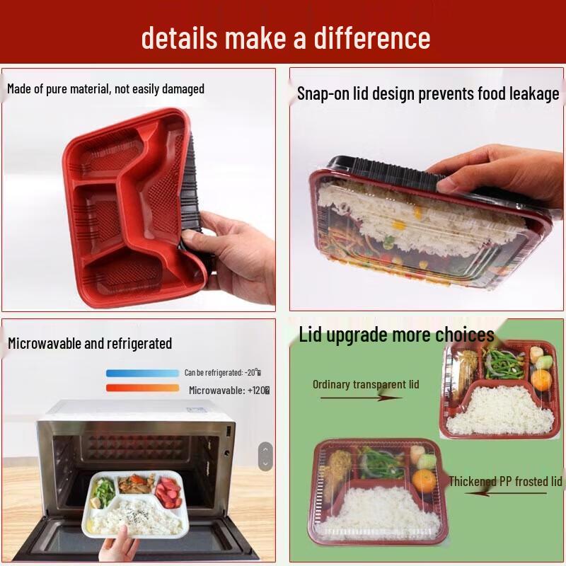 JingJingRS Disposable 4-Compartment Takeaway Meal Boxes