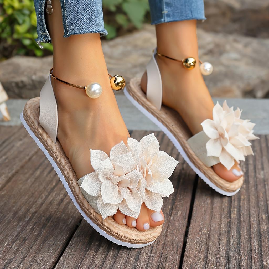 Westerse Stijl Dames Nieuwe Zomer Parel Bloemen Comfortabele Antislip Casual Mode Buiten Lichtgewicht Slippers, Dames Schoenen
