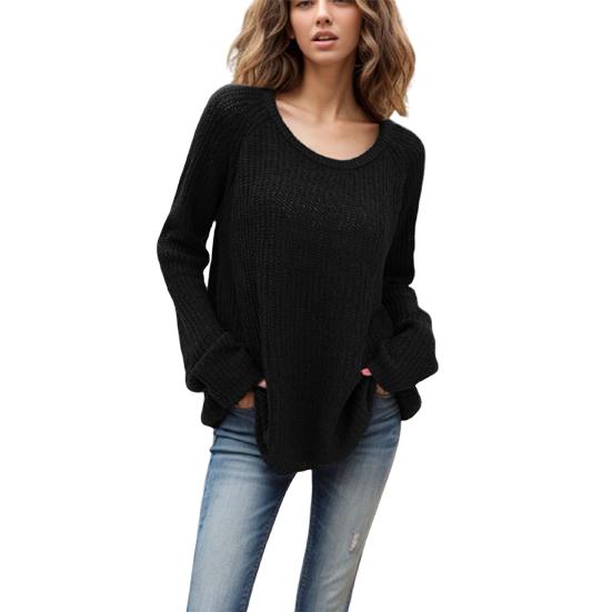 

Женский теплый вязаный свитер с круглым вырезом, пуловер, топы с длинным рукавом, вязаные джемперы, верхняя одежда M чёрный