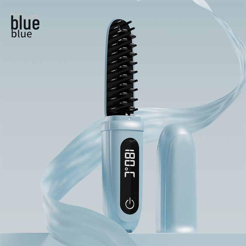 

Беспроводная расческа для волос с отрицательными ионами: Двойное применение: выпрямление и завивка, безопасно для сухих и влажных волос, портативное и не повреждает волосы. Capsule Straightening Comb небесно-голубой