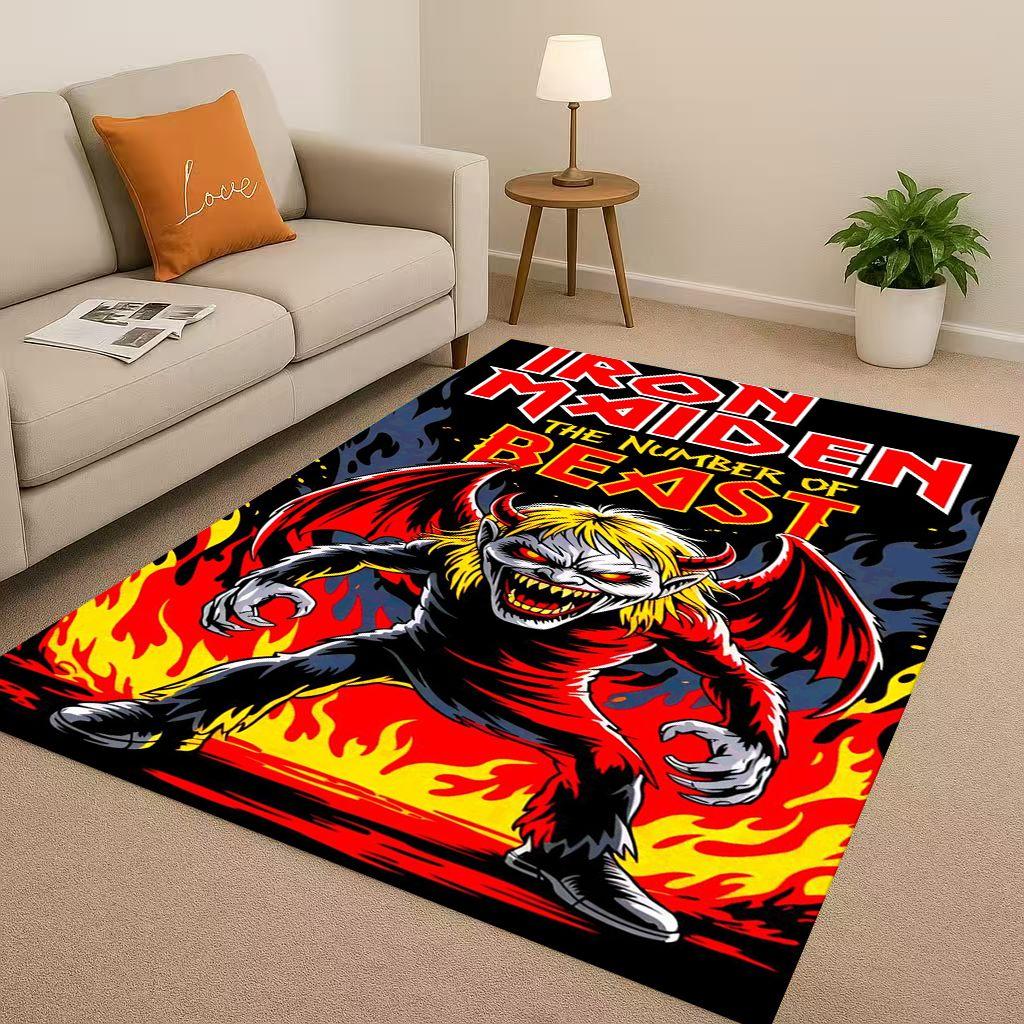 3D I Iron M Maidens Music Sign Living Room Non Slip Area Rug Soft Carpet for Bedroom Playroom Sofa,Easy Clean Home Decor Doormat