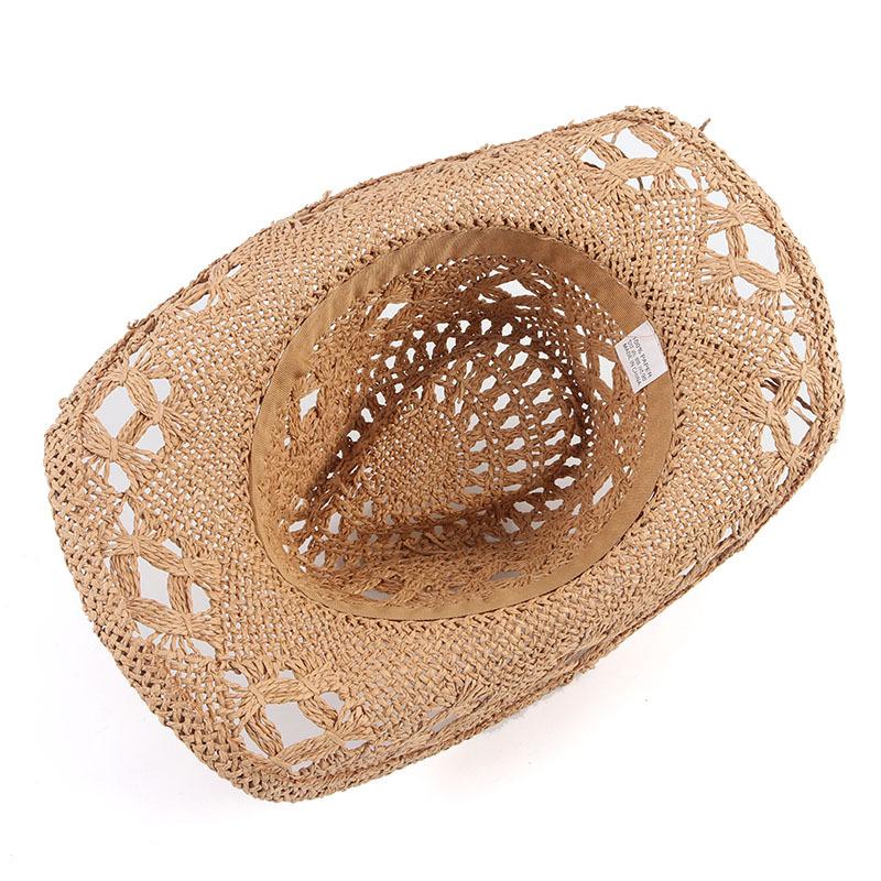 Cappelli da cowboy in paglia da spiaggia, traspiranti, con tesa larga, da uomo e da donna, estivi, intrecciati a mano, con protezione solare