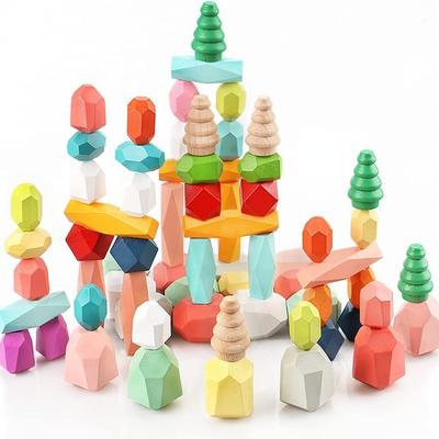 Children Wooden Stacked Building Block Montessori Early Education Colorful Stacked Stone Building Block Stacked Music Stone Toys