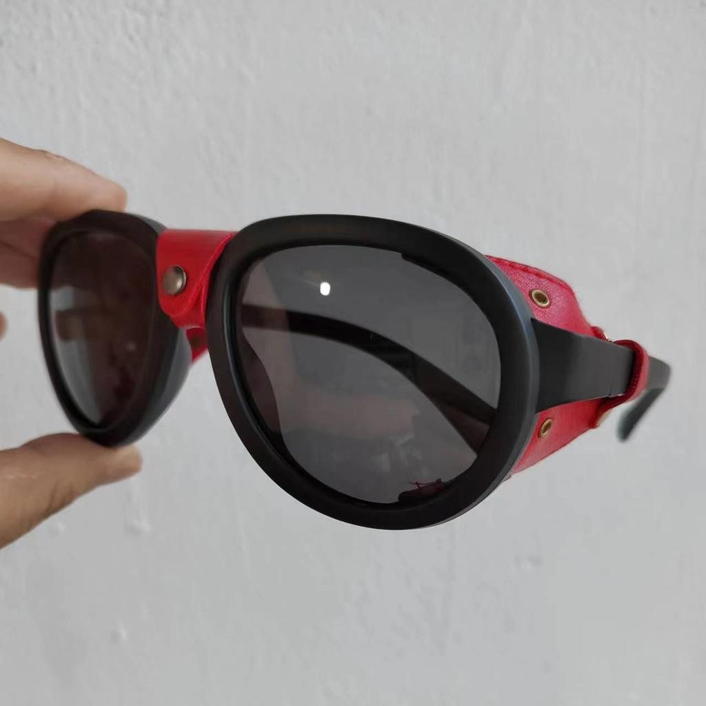 Oversized Men Sunglasses For Women Luxury Brand Design Round Steampunk Leather Eyeglasses Vintage Uv400