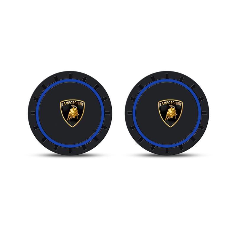 2PC Leather Interior Car Anti Slip Mat Coaster Car Water Cup Slot Accessory For Lamborghini Urus Huracan Aventador Premium