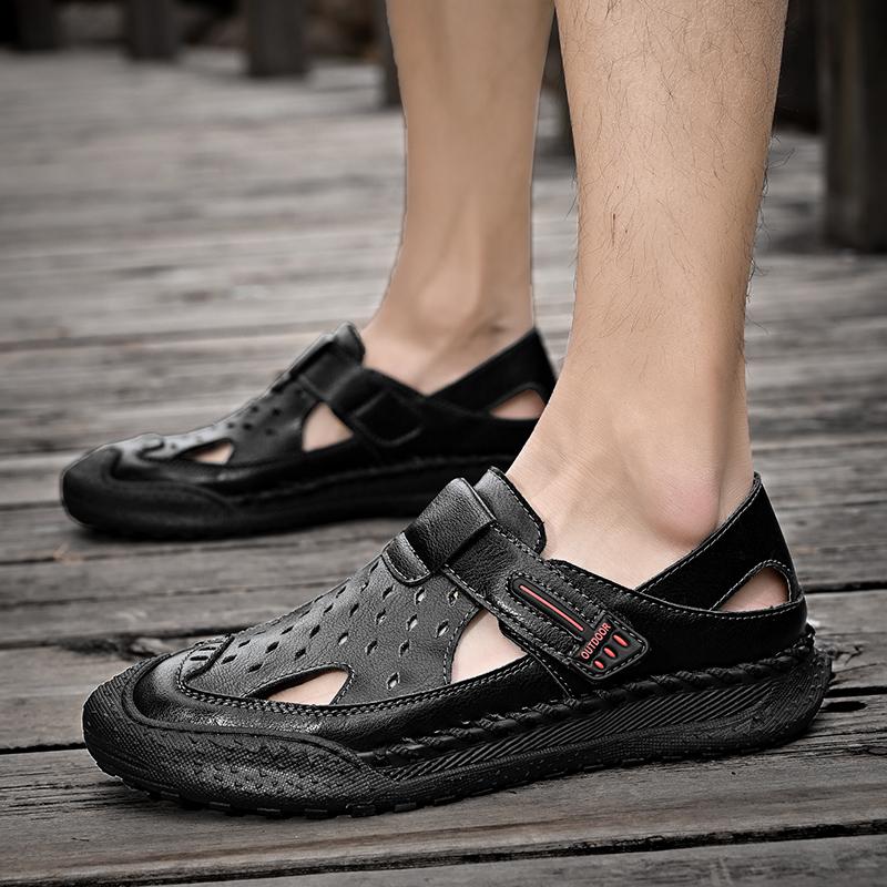 Herren-Sandalen aus echtem Leder, handgenäht, atmungsaktiv, lässig, weich