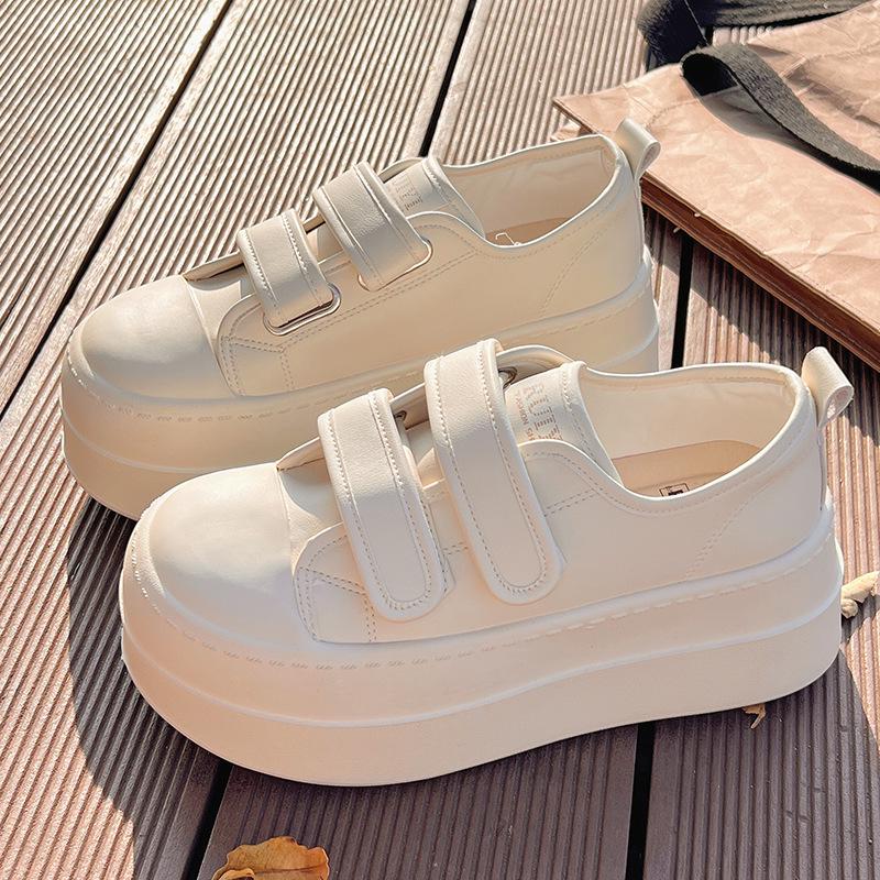 Women's White Platform Velcro Shoes - 2025 Spring/Autumn Style, Height-Increasing, Thick Sole, Casual & Versatile