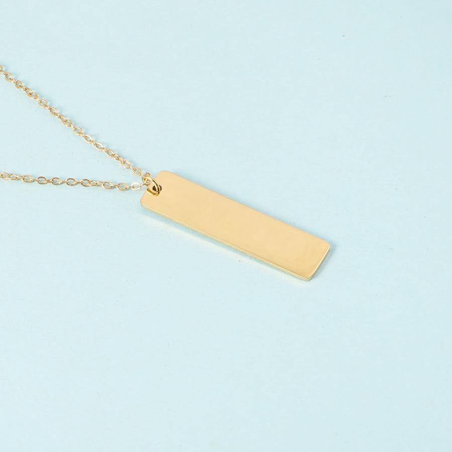 Laser Engraved Stainless Steel Bar Pendant Necklace - Versatile Clavicle Chain for Couples