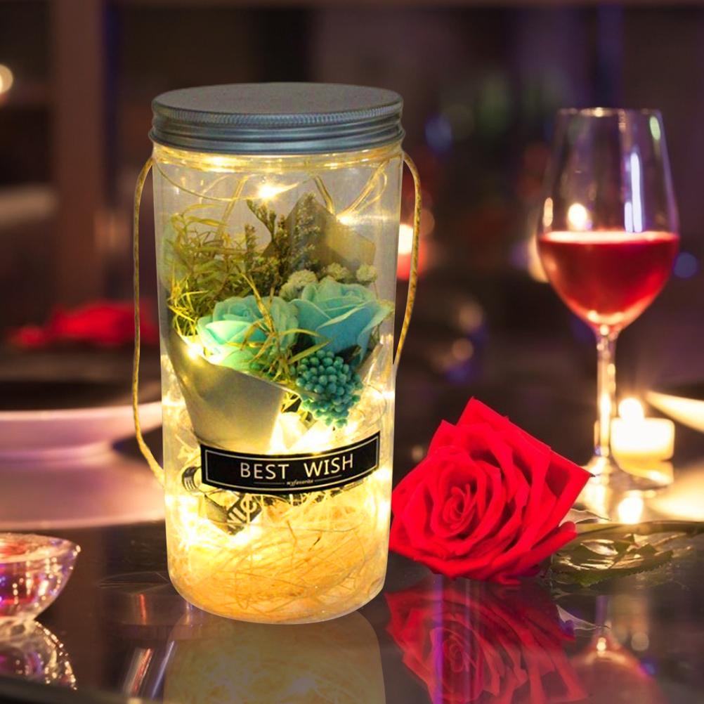 

Handmade Soap Rose Flower Bouquet LED Light String in Bottle with Hanging Rope for Valentine s Wedding Anniversary