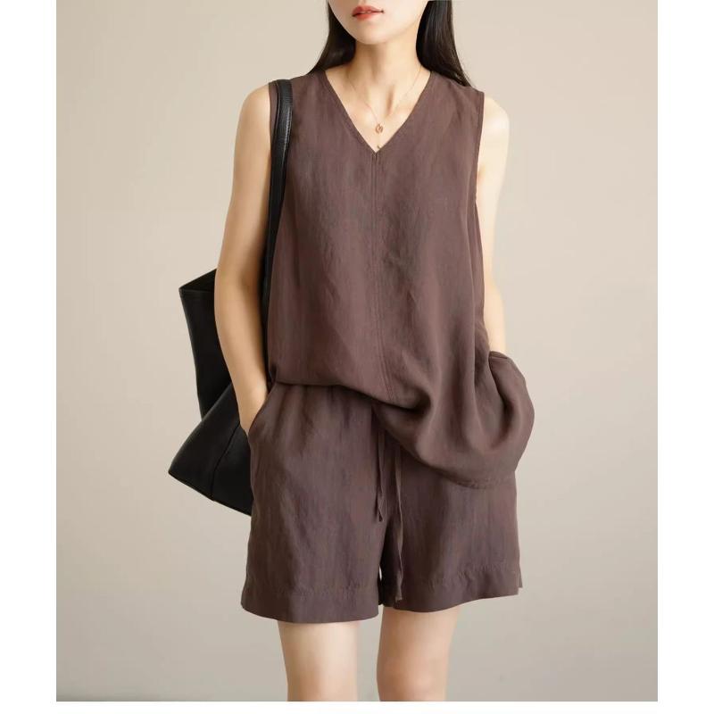 Women's Linen Blend V Neck Tank Top Casual Loose Fit Sleeveless Blouse