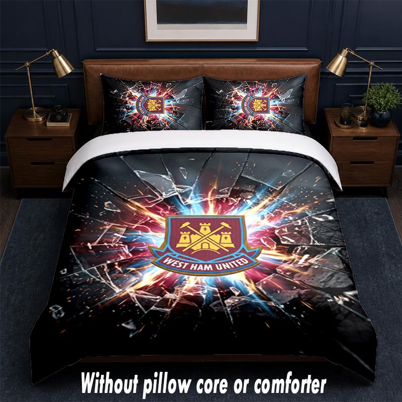 Set Biancheria da Letto West Ham United Football Design 1 Copripiumino + 2 Federe Morbido Traspirante Biancheria da Letto per la Casa