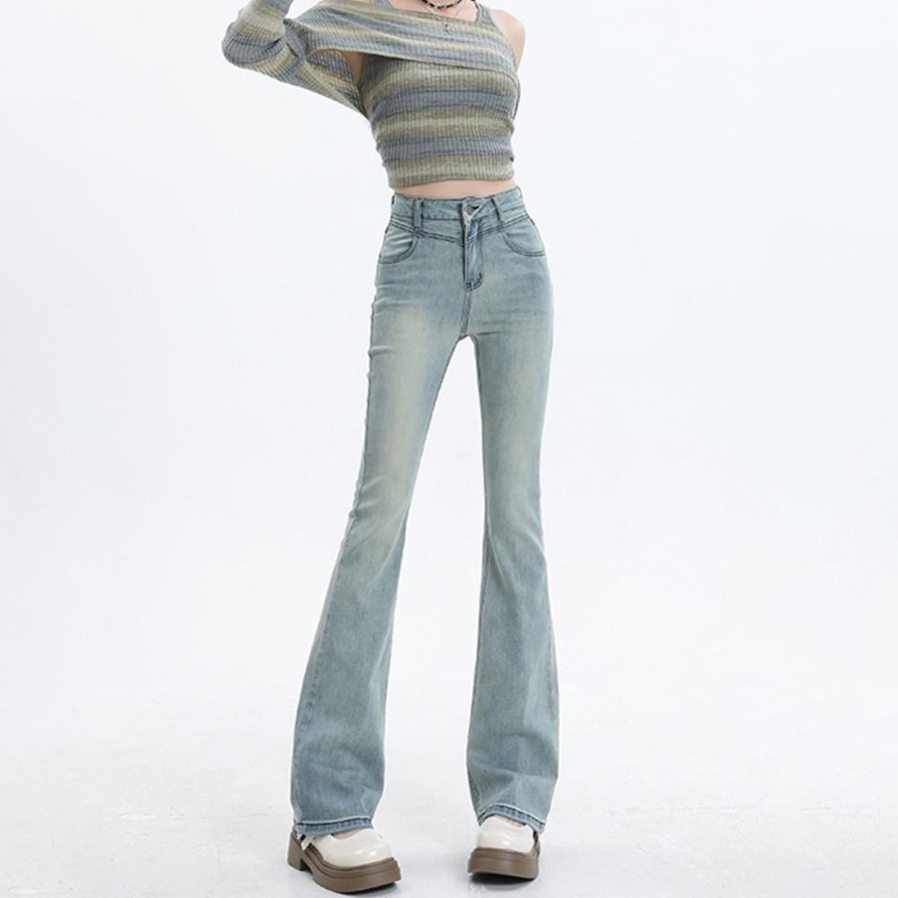 

Весенне-осенние новые популярные американские джинсы с высокой талией и тонким дизайном, женские тонкие, слегка расклешенные брюки, тренд XL