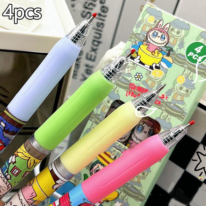 4/6Pcs Kawaii Cute Labubu Gel Pen Quick-Drying Writing Smooth Pen Cartoon Pressing Neutral Pen School Supplies Stationery