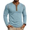 Men's Henry Neck Knit Long Sleeve T-Shirts Color Block Ribbed Casual Slim Fit Pullover Tops Autumn Winter Thermal Undershirts Men
