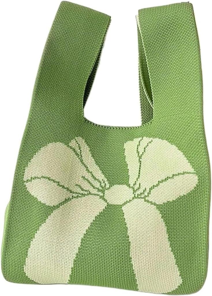 Knot Wrist Tote Handmade Knit Handbag Reusable Casual Bow Tie Knot Wrist Bag Fashion Shopping 20x36cm Knitted