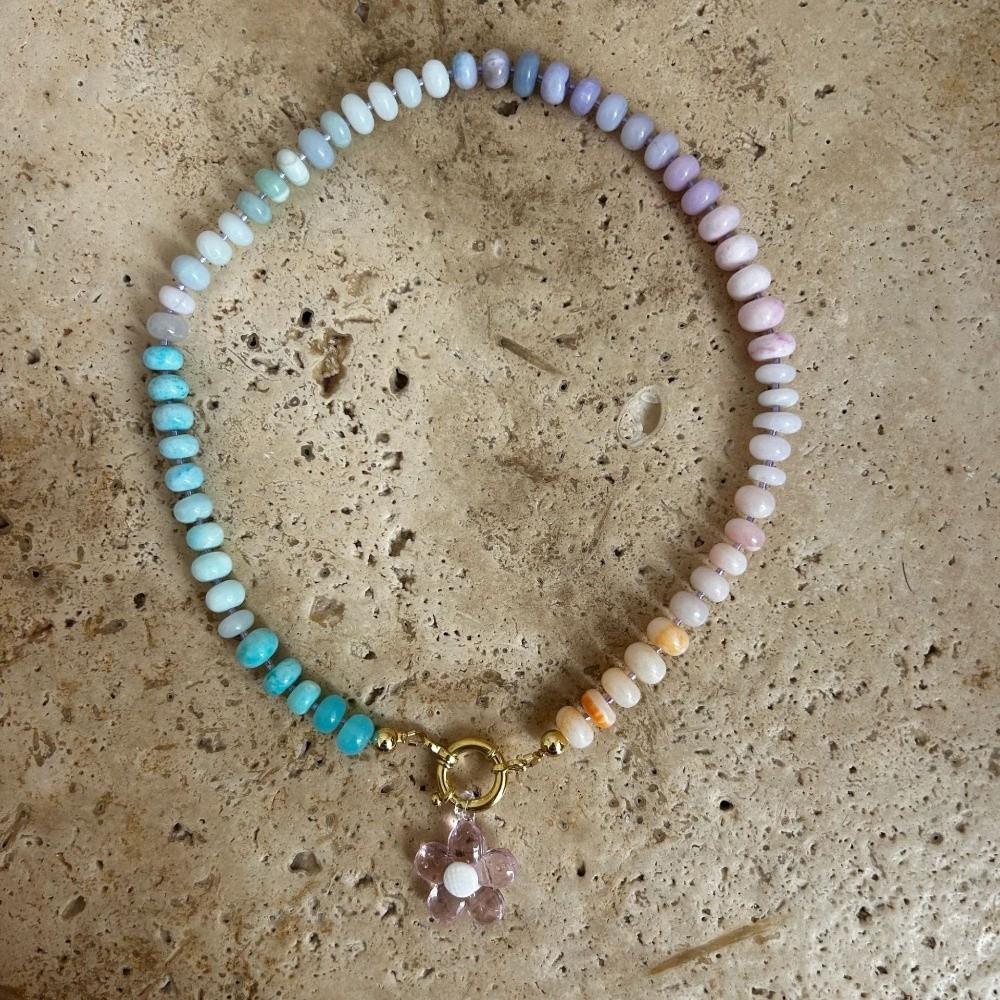 Bohemian Rainbow Beaded Necklace Ocean Style Choker Necklace New Flower Pendant Necklace  Jewelry
