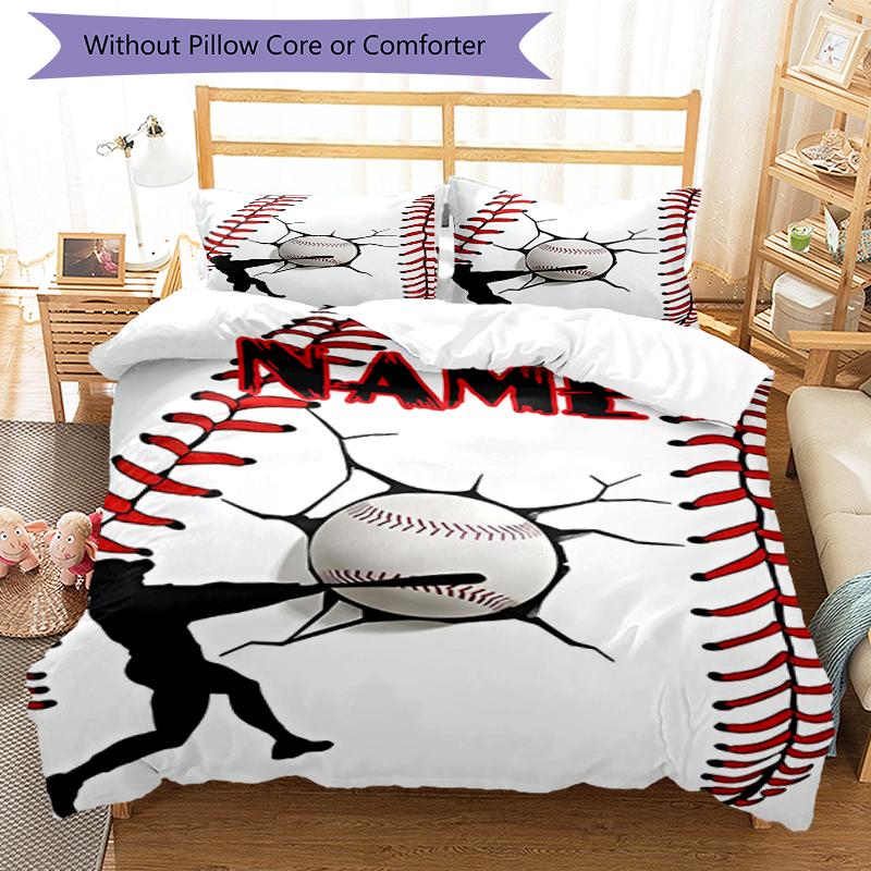 3pcs Custom Name Baseball Bedding Set Duvet Cover Closure Includes 1 Duvet Cover & 2 Pillowcases, Soft and Comfortable for All Seasons.
