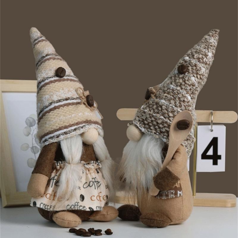 Handmade Swedish Tomtes Chefs Gnome Standing Coffee Gnome Facelesses Doll Decors