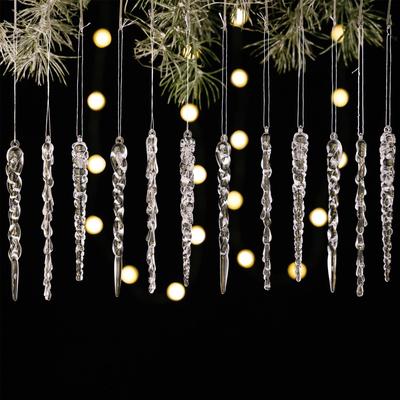 12 Stück Simulation Eis Weihnachtsbaum Anhänger Weihnachten Klar Fake Eiszapfen Winterparty Neujahr Navidad für Heimdekoration