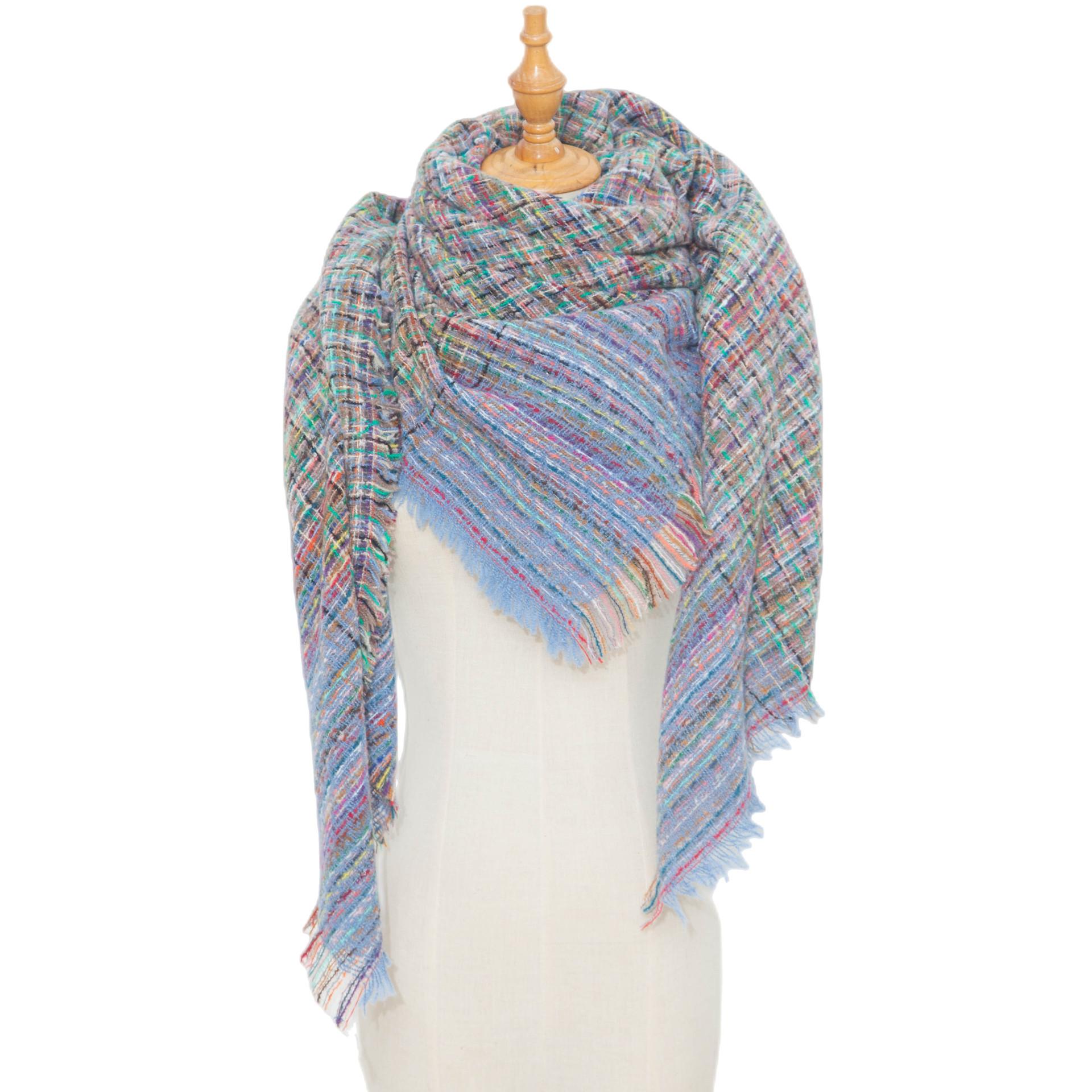 

Женский платок, осенне-зимний клетчатый теплый квадратный шарф синий