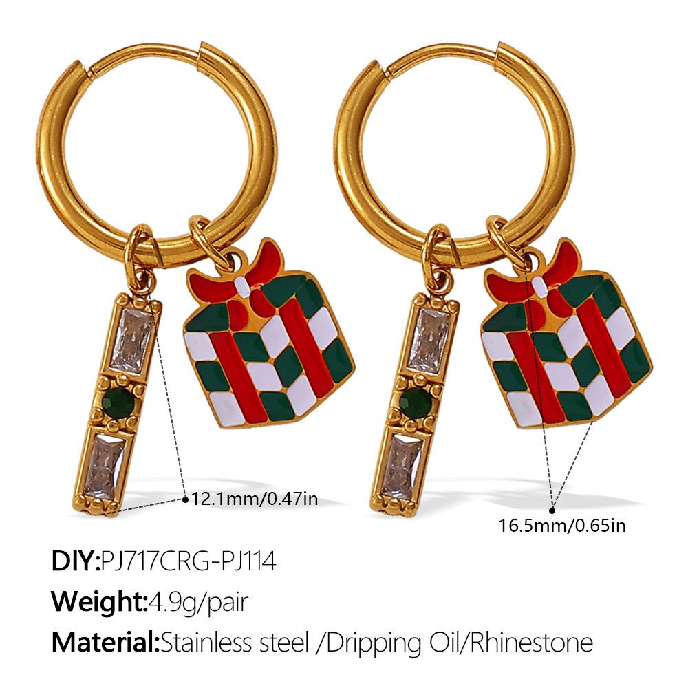 Stainless Steel Cartoon Christmas Tree & Elk Ear Cuff Earrings