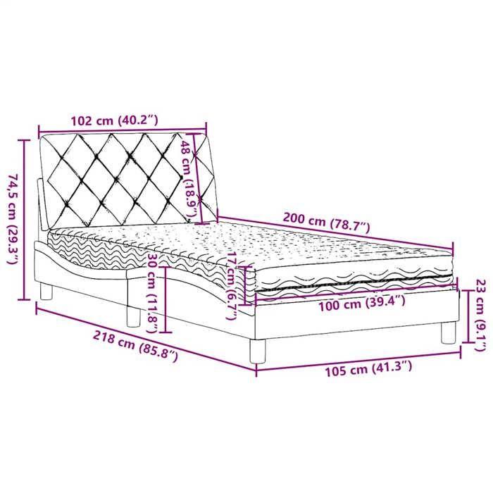 VidaXL Lit avec matelas gris clair 100x200 cm tissu 3310720
