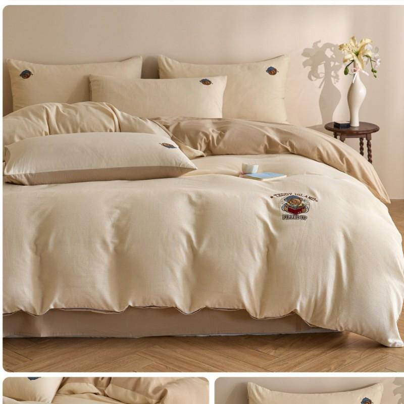 Thick Brushed Cotton Bedding Set Bear Embroidery Sheet Duvet Cover All