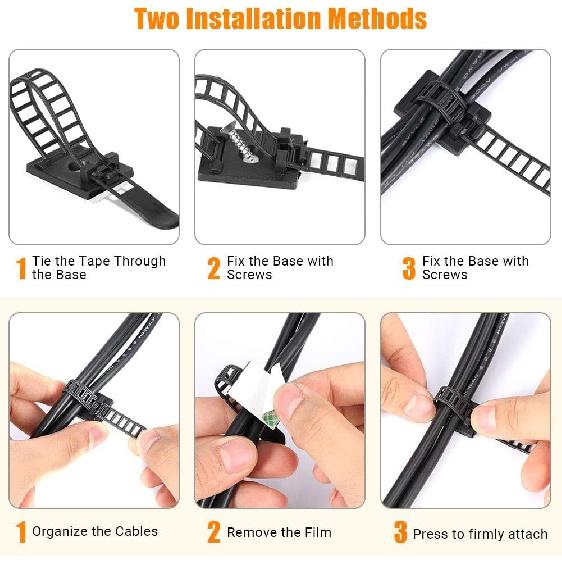 50 Packs Zip Tie Adhesive Mounts - Self-Adhesive Cable Clips Fasteners Cable Wire Clips - Cable Straps Tie Clamp Organizer - Cable Clamp Base Holders