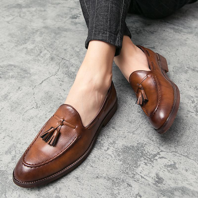 Fashion High Quality Brand Handmade Sole Loafers Massage Soft Soled Men's Leather Casual Shoes Elegant Men's Low Top Shoes Free Delivery