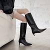 Autumn Women Boots Split Leather Women Shoes Pointed Toe Chunky Heel Slip-On Knee High Boots Western Modern Ladies Boots