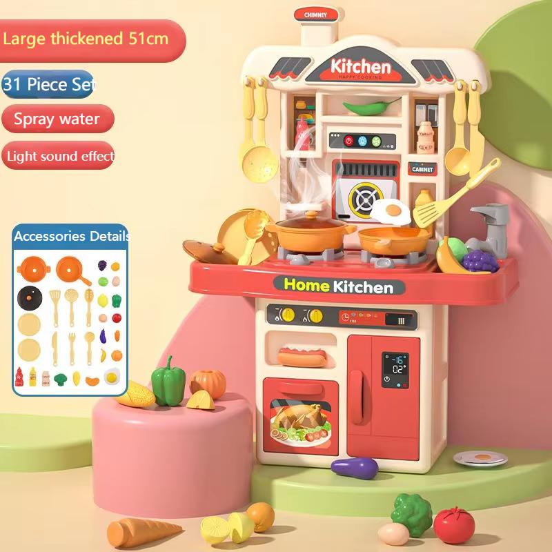 Sichere Kinderküche Simulation Wassersprühküchentisch Küchenutensilien Mädchen Kochen Pädagogisches Spielzeugset Geschenk