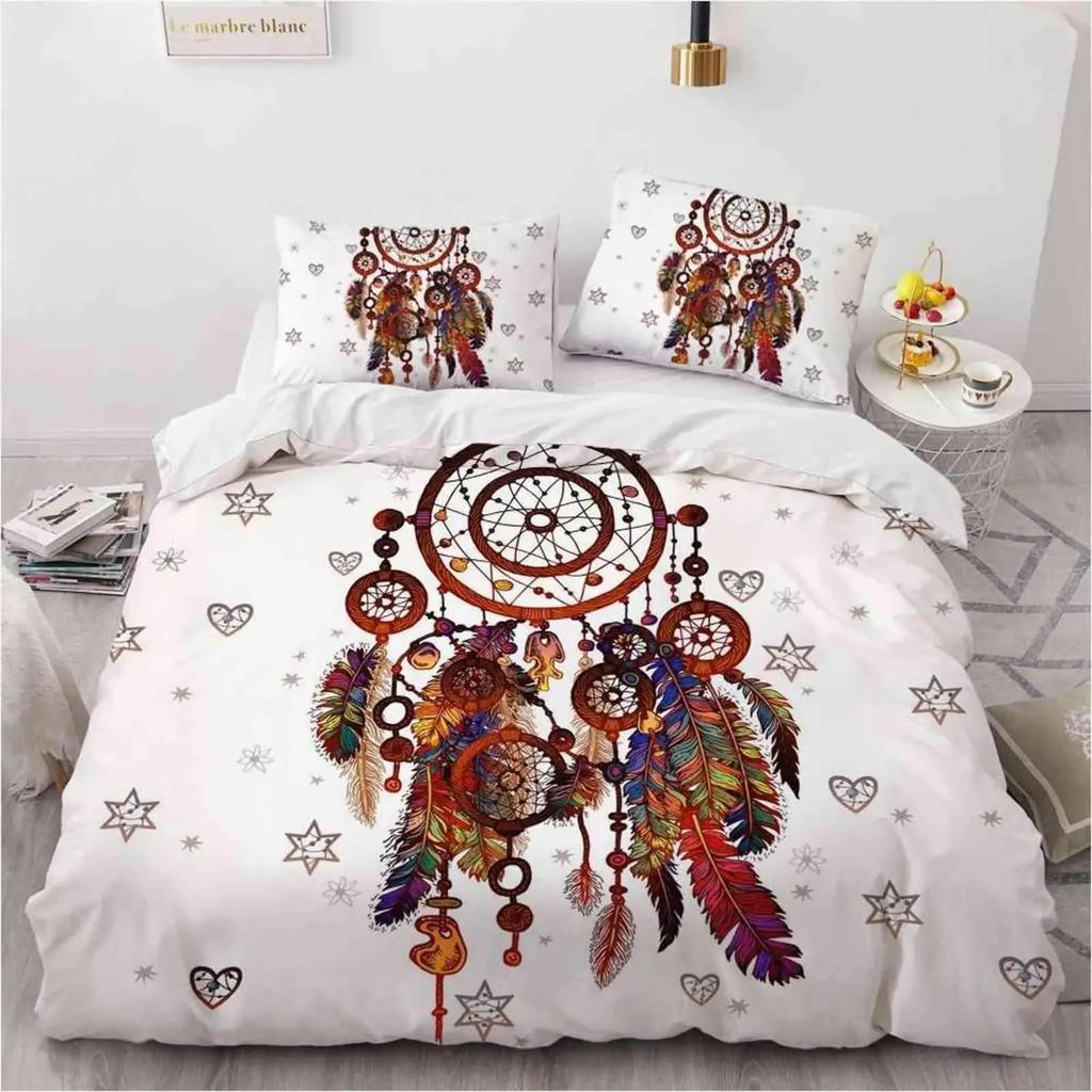 Dreamcatcher Duvet Cover Sets Bohemian Magic Feather Blue Galaxy Bedding Set Luxury Dream Catcher Comforter Cover Set Full Size