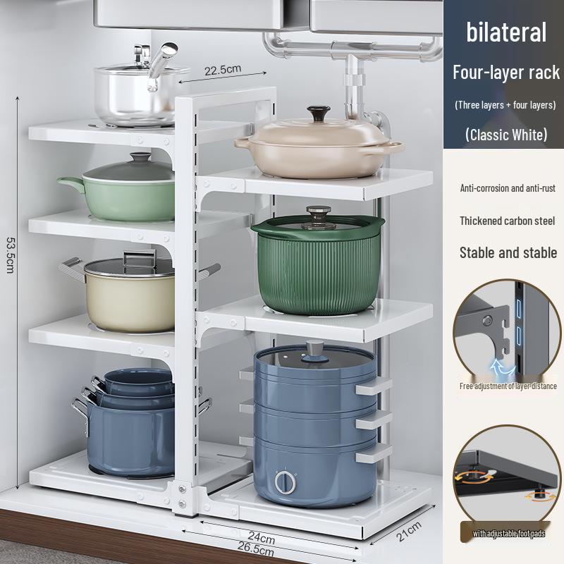 Flerlagrigt köksförvaringsställ för bänkskivor och under diskbänken - Organisera kastruller och stekpannor