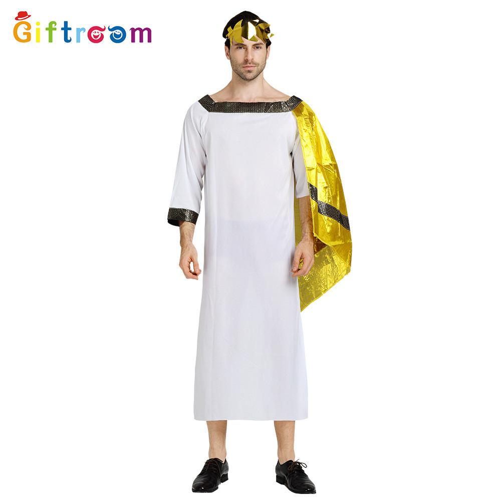 Elegant Halloween Costume Couple Outfit Egyptian Greek Gold Cloak For Stage Performances