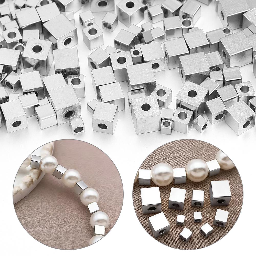 50Pcs 2.5 3 4 5 6mm Stainless Steel Beads Cube Spacer Beads Square Loose Beads For DIY Jewelry Making Necklace Bracelet Supplies