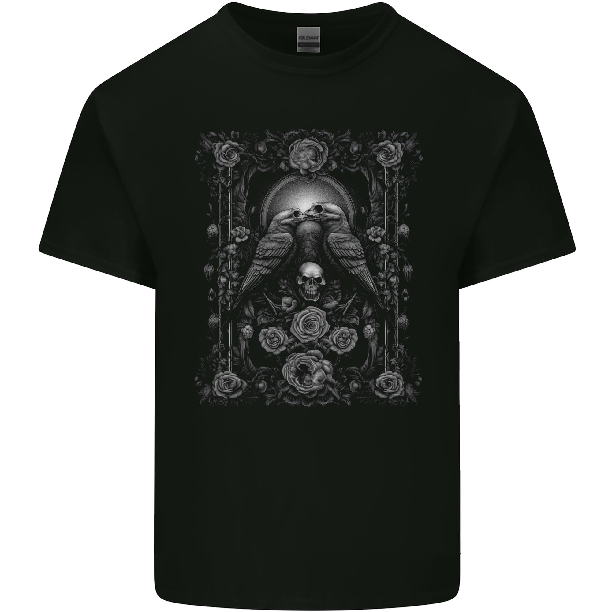 Dead Crows Skulls and Flowers Goth Gothic Unisexs Light Cotton TShirt S