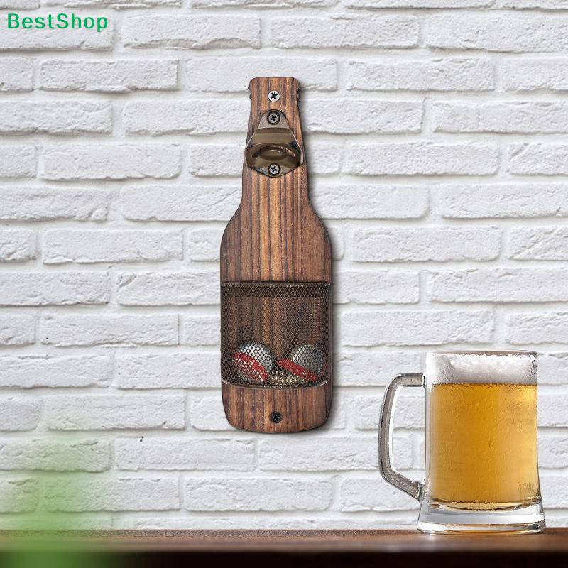 Wandmontierter Holzflaschenöffner - Rustikaler Bieröffner mit Kapselauffänger für Hausbar & Küche