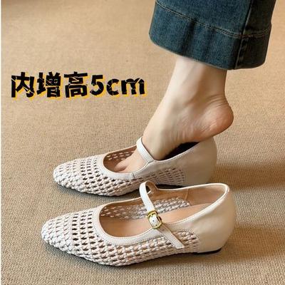 Schapenvachtversie~ Nieuwe geweven holle mesh one-word riem Mary Jane sandalen dames veelzijdige buitenkleding binnenhoogteverhoging enkele schoenen