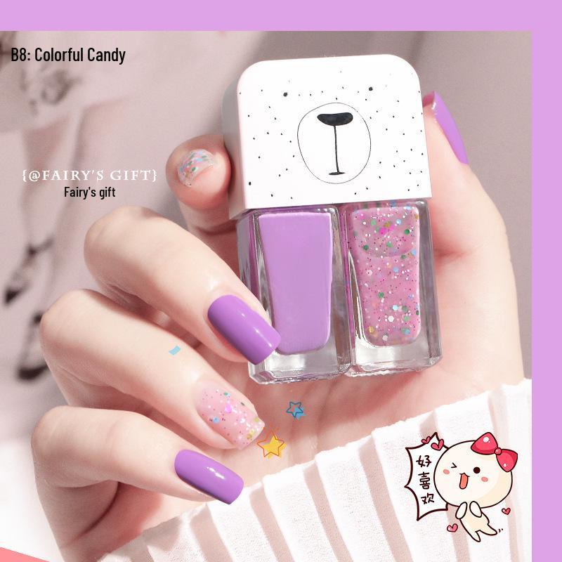 New Twin Iridescent Glitter Nail Polish Set - No-Bake, Non-Peel Transparent Oil-Based Formula with Two Colors