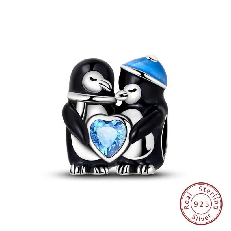 925 Silver Snowflake Snowman Penguin Charm Pendant Winter Jewelry Gift For Women DIY Birthday Present