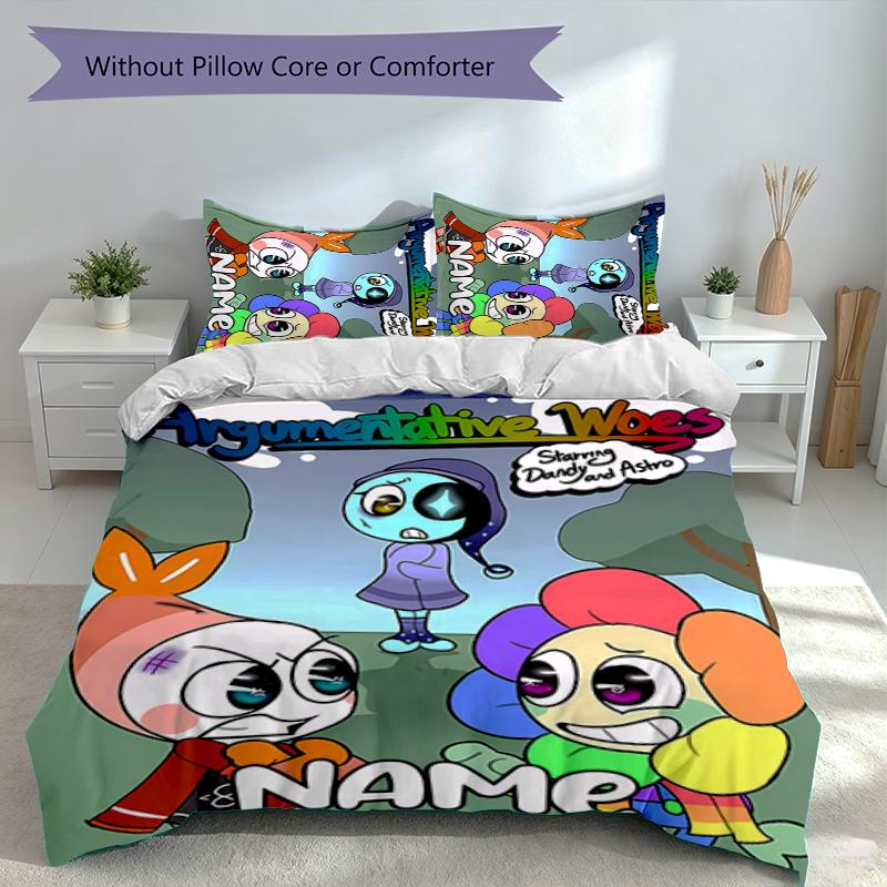 3pcs Custom Name Game Dandy's World Bedding Set,Includes 1 Duvet Cover and 2 Pillowcases,All-season Bedroom Decor