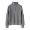 Women's Gray Half-Zip High Collar Cashmere Sweater - Color Block, Loose Knit Korean Style Base Layer