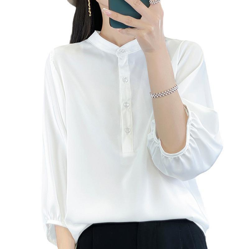 Women's Shirt Standing Collar Bubble Sleeve Loose Casual Top