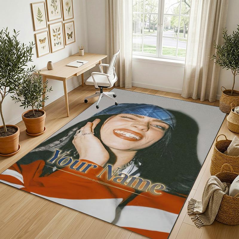 Personalized Crystal Velvet Carpet,Billie Eilish Custom Printed Name, Plush Area Rug For Home Indoor Decor