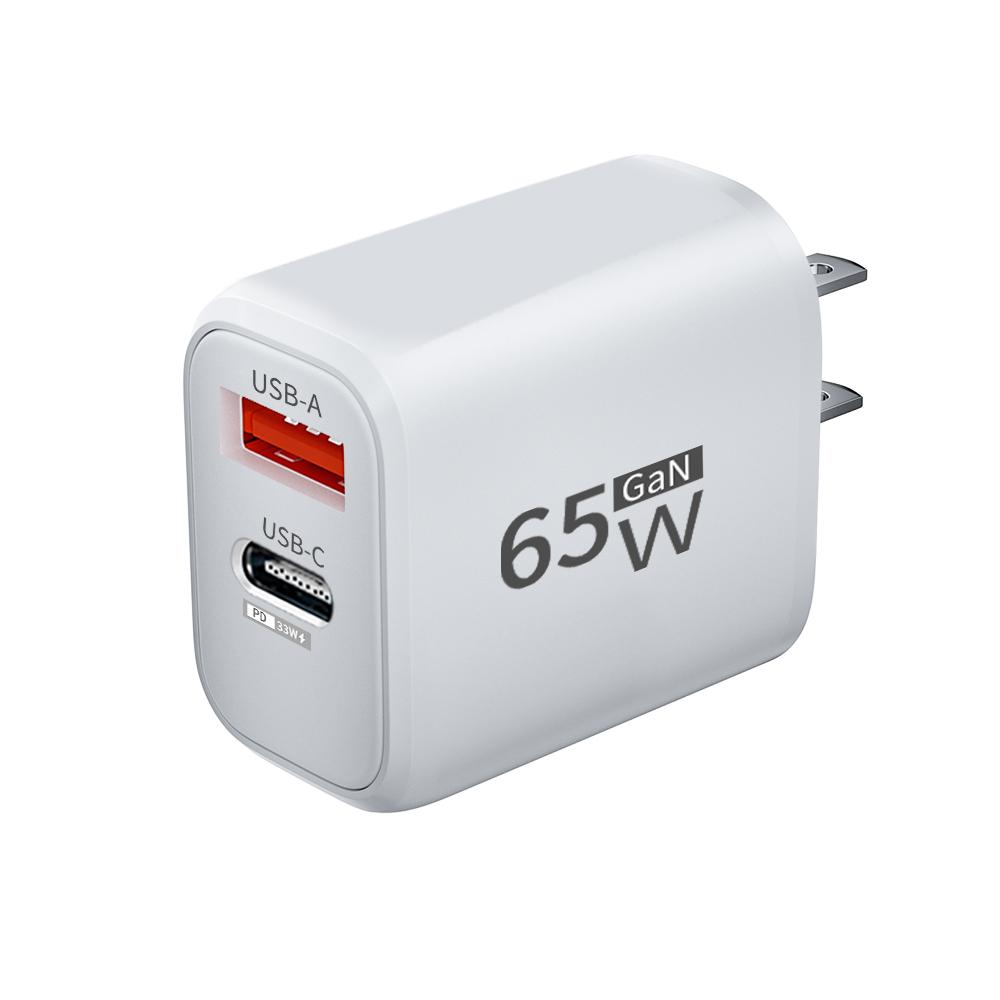 

PD 65W GaN EU/US Plug USB Charger 2 In 1 Dual Ports USB Type C Fast Charging Wall Charger Portable Quick Charging Power Adapter