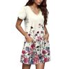Women's Casual Sundress With Pockets Summer Boho Beach Dress Floral Blouses For Women T-Shirts Dress V Neck Loose  Dresses