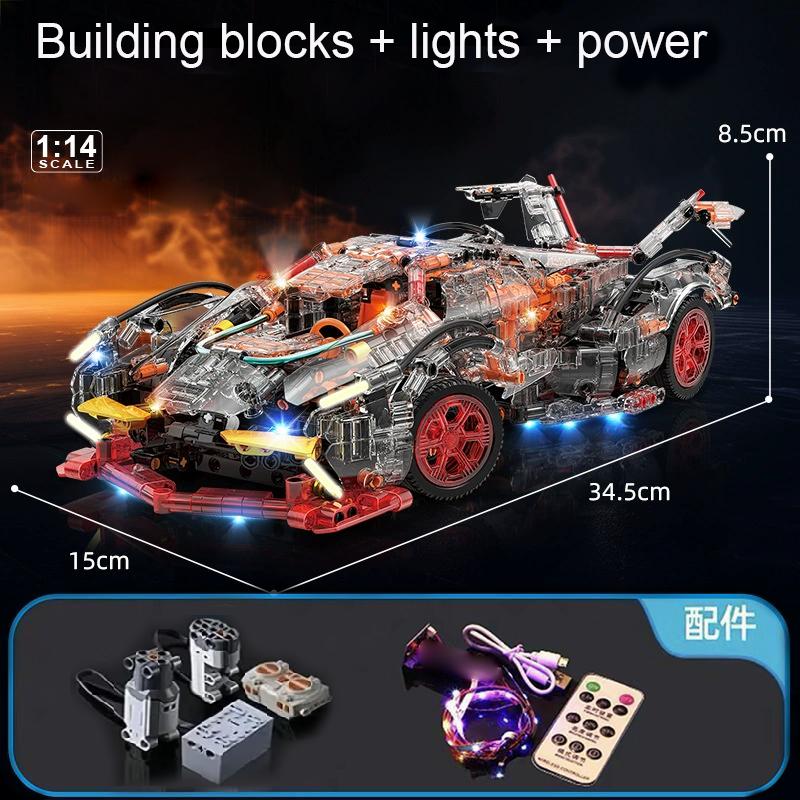Transparante V12 Blok Roadster RC Tech Racer 1:14 doe-het-zelf Roadster Bouwsteen Assemblage Blok Auto Speelgoed Verjaardagscadeau With box