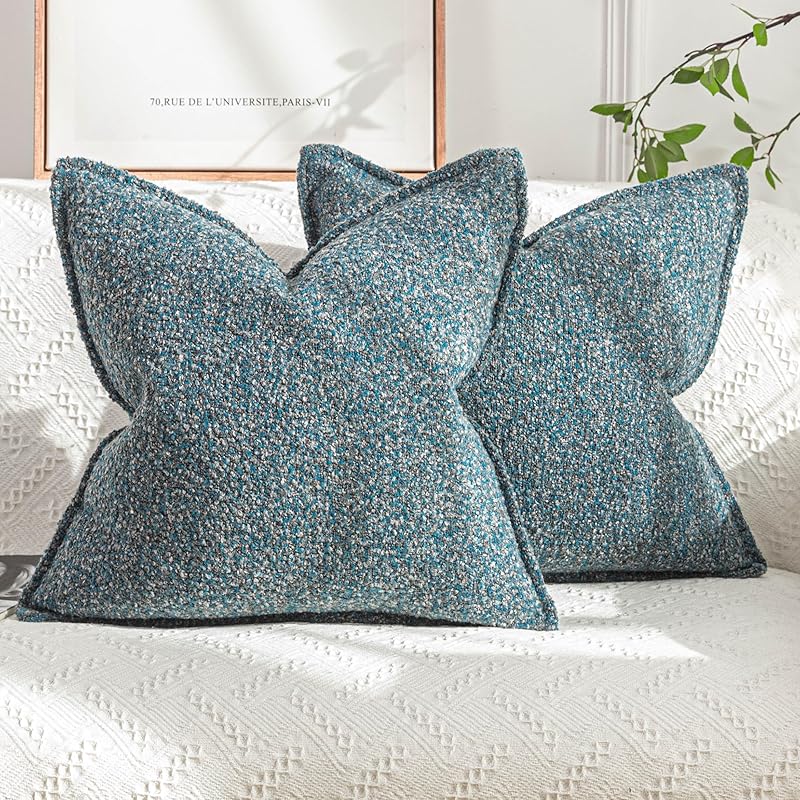 Decorative Throw Pillow Covers 18x18 Inch for Couch Living Room Bed Sofa Farmhouse Boho Home Decor Set of 2 Soft Textured Boucle Accent Luxury