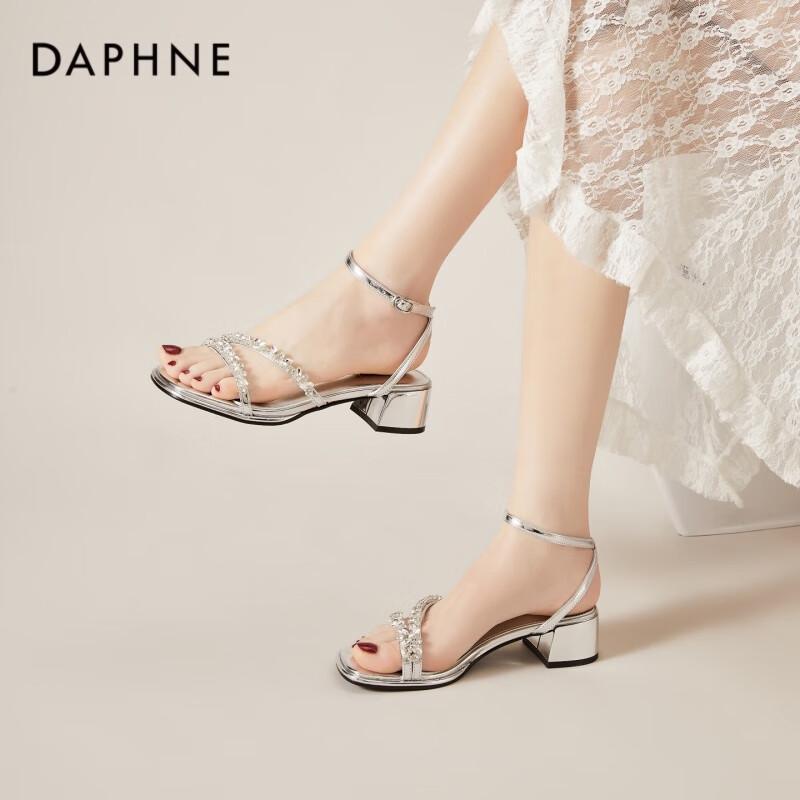 DAPHNE Women s Rhinestone Mid-Heel Sandals 35