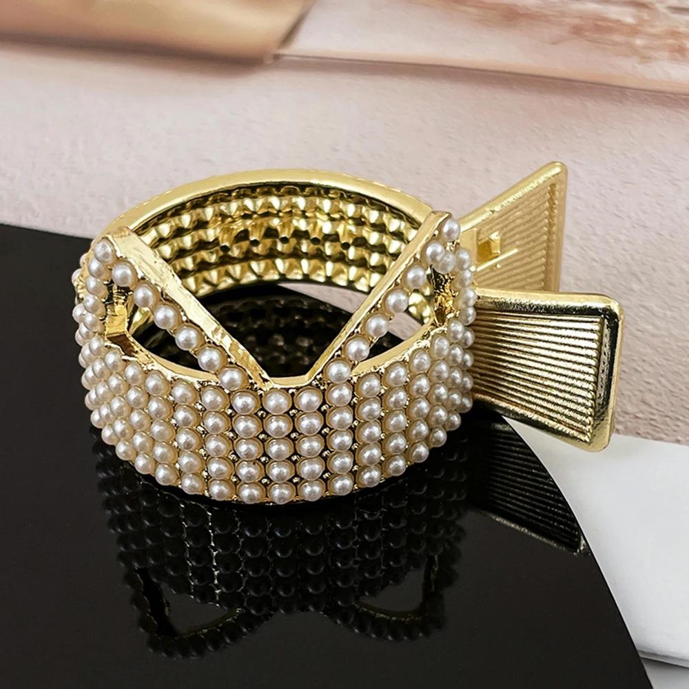 New Pearl Rhinestone Hair Claws Girl High Ponytail Clip Fixed Pin Claw  Advanced Sense  Accessories Headwear